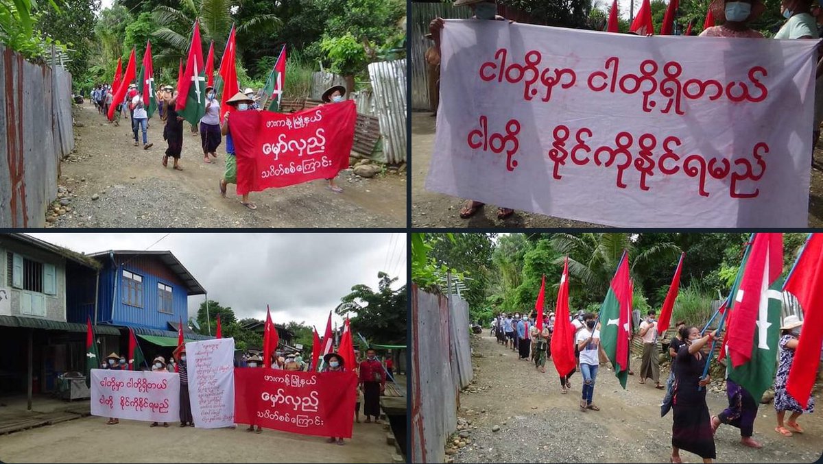 katycho22222's tweet photo. Multi-ethnic groups from Phakant rallied and took a stride with their great momentum to voice out their strong opposition towards military dictatorship.  #2022Aug23Coup #CrimesAgainstHumanity #WhatsHappeningInMyanmar https://t.co/KT030SsD57