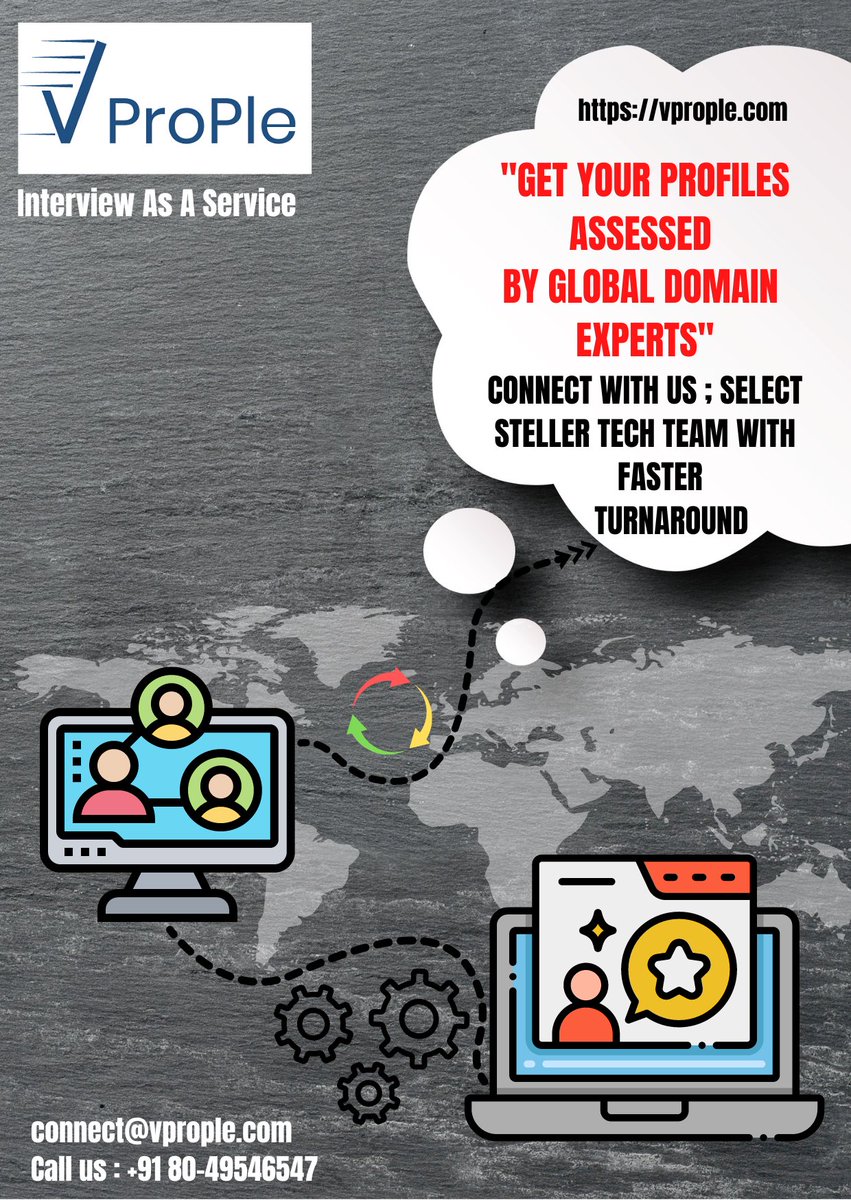 VProp1e's tweet image. Get your profiles assessed by global domain experts  Select Steller tech team with faster turnaround #technicalinterviewasaservice #interviewasaservice #outsourcetechnicalinterview
#Techtalentassessmentservice 
vprople.com
connect@vprople.com
call us : +91 80-49546547
