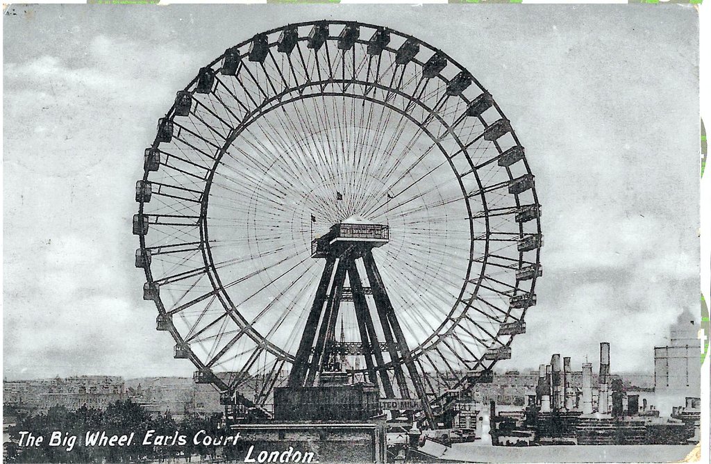 1920Hindsight's tweet photo. London in 1905 today and a picture of the Earls Court Big Wheel. (Giant wheel in the middle of London, it'll never catch on.)
#1920Hindsight #EarlsCourt #London #VintagePostcard https://t.co/jovFUwHRdW