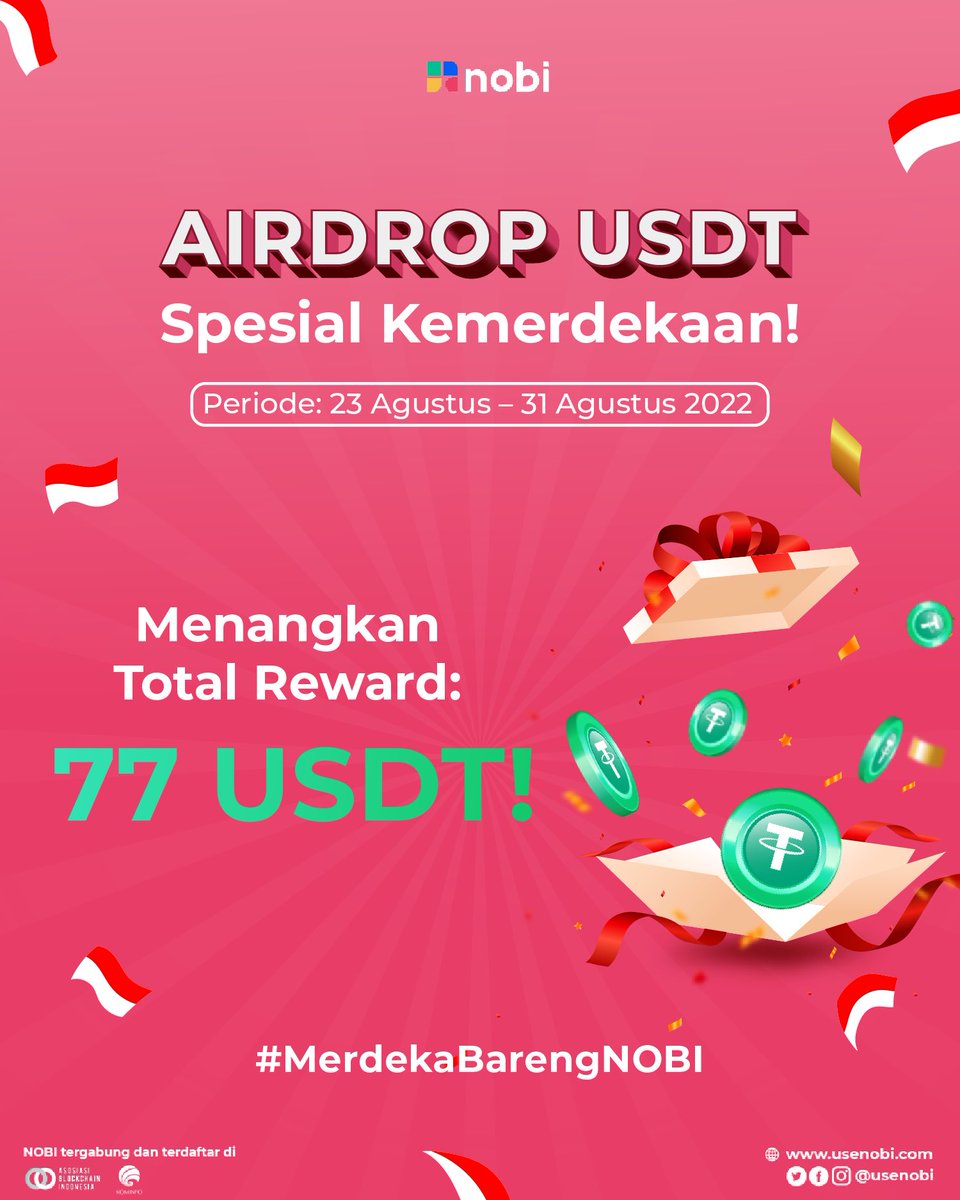 🚨AIRDROP ALERT🚨

Reward: 77 $USDT!

👉 Follow, Like, Retweet dan jawab pertanyaan ini di kolom komen👇🏼

Apa definisi merdeka versi kamu?

10 jawaban terbaik akan dipilih untuk memenangkan 77 $USDT!

Periode: 23-31 Agustus 2022.

#NOBI #Airdrop #ChillAja #MerdekaBarengNOBI