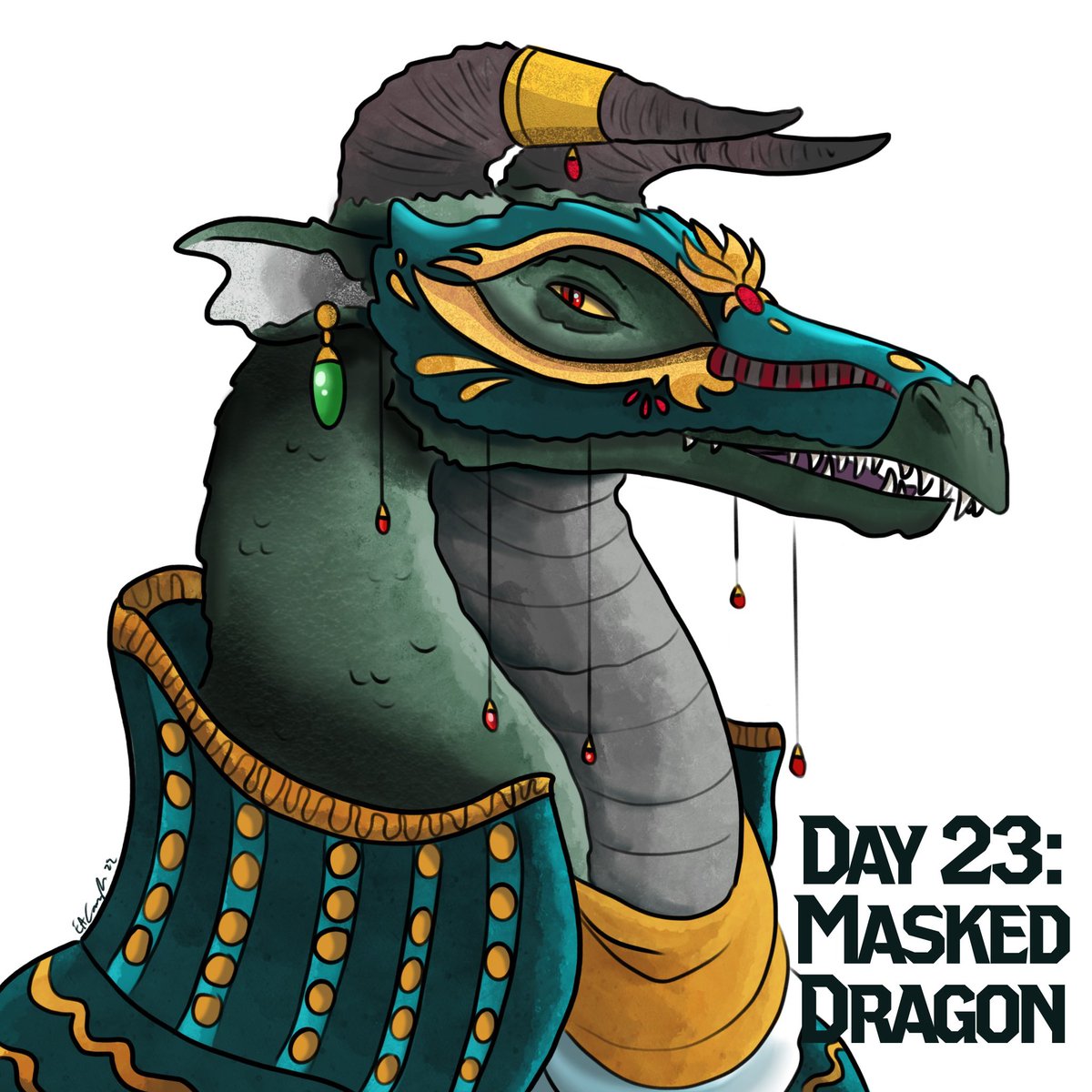 LizTheFrizzzz's tweet photo. #Smaugust Day 23: Masked Dragon
Artwork (c) Lizzie Cavanagh
#smaugust2022 #frizzsmaugust #maskeddragon #masquerademask #dragon #illustration #digitalart #procreate https://t.co/7sOlA0XCxi