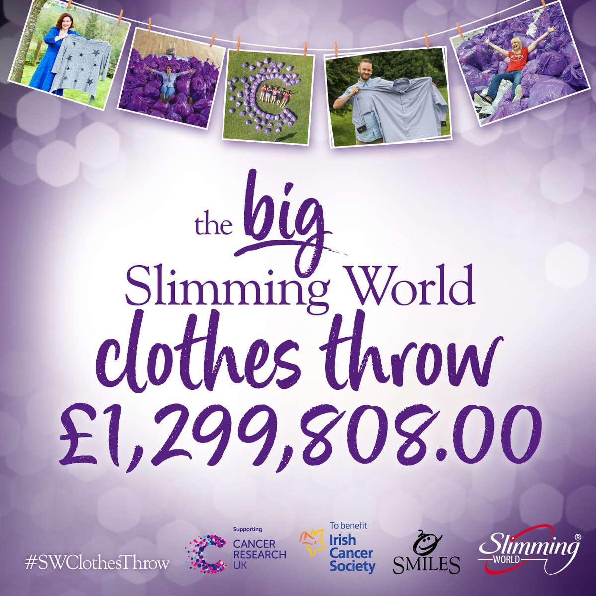 SlimmingWorld's tweet photo. We’re so proud to announce that our members, Consultants and head office teams have raised more than £1.2million for our charity partners @CR_UK and @IrishCancerSoc as part of this year’s #SWClothesThrow 🤩✨. More: https://t.co/bBszkHrUJq https://t.co/Vm8jwcbmH8