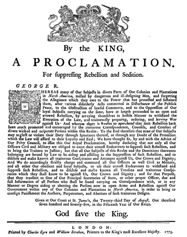 BritishHistorym's tweet photo. #otd 23 August 1775 β American Revolutionary War: King George III delivers his Proclamation of Rebellion to the Court of St James's stating that the American colonies have proceeded to a state of open & avowed rebellion.
#Britishhistory #ushistory #d23aug #GeorgeIII https://t.co/PVmxWTpyEF