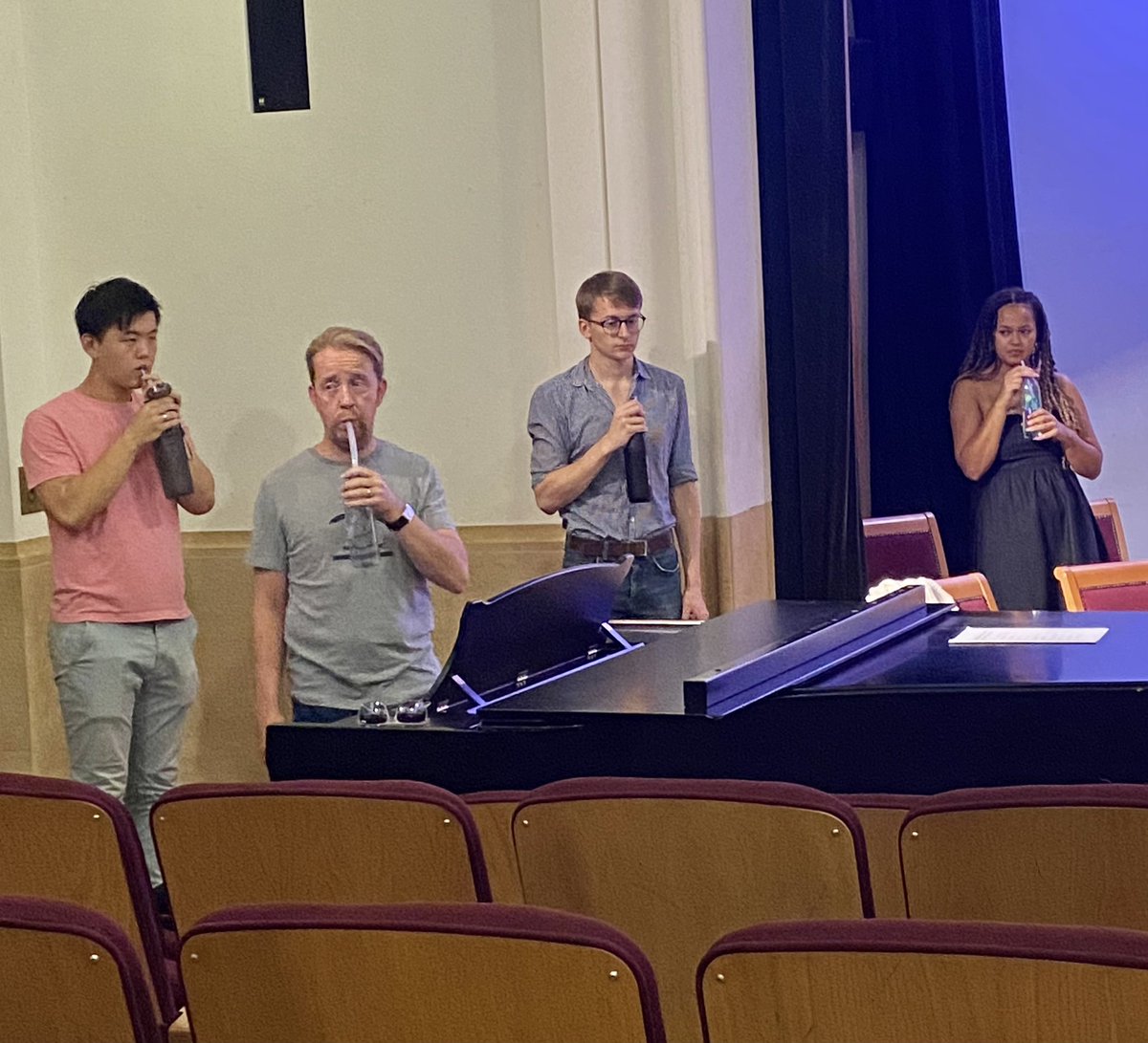 GenesisSixteen's tweet photo. Day 2 @magdalenoxford &amp; lots of fun being had already! Healthy SOVT* straw warm ups with @ejdougan, rehearsals with Harry, &amp; introducing our new conducting scholar @ShottonLiv. We’re v.excited to start working with her #WatchThisSpace to get to know her too!🤩 @Genesis_Fndn [1/2] https://t.co/vwF0CVTJdq