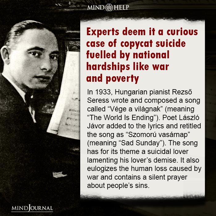 MindStarHelp's tweet photo. “Gloomy Sunday”: The Song That Led To Mass Suicide In Hungary Of The 1930s
Source:
https://t.co/DzMyIb3cj1
#mentalillnesses #werthereffect #casetudy #hungary #mentalhealthawareness #copycatsuicide #breakthestigma #gloomysunday #mentalhealthsupport #mindhelp https://t.co/lCZZ8AKwQH