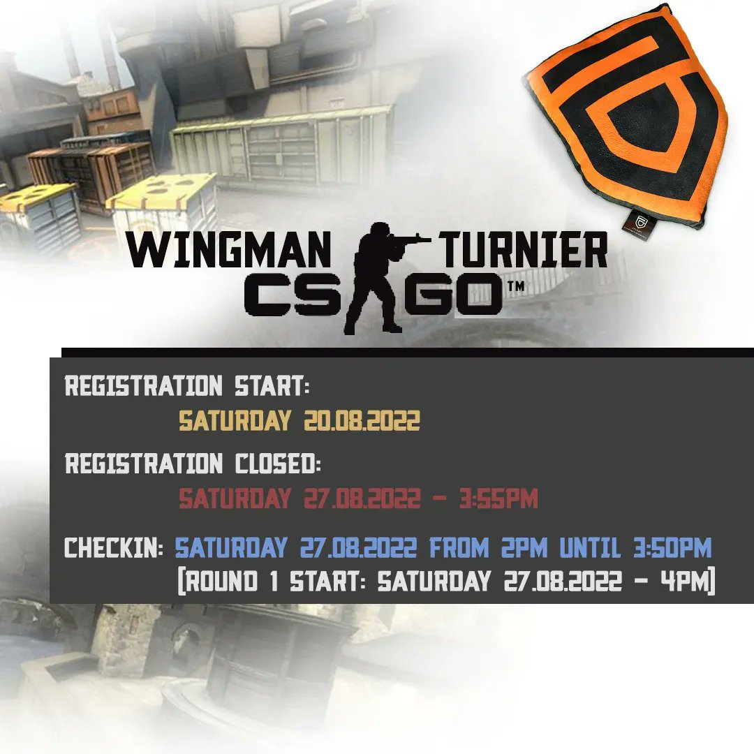 Hallo Community, 
am Samstag, den 27.08.2022 veranstaltet der Penta Sports Club ein CS:GO Wingman Turnier, bei welchem ihr und eure Freunde mitspielen könnt. Das Turnier läuft im Single-Elimination-Format über FaceIt ab. 

 Anmeldelink und Regeln: faceit.com/en/championshi…