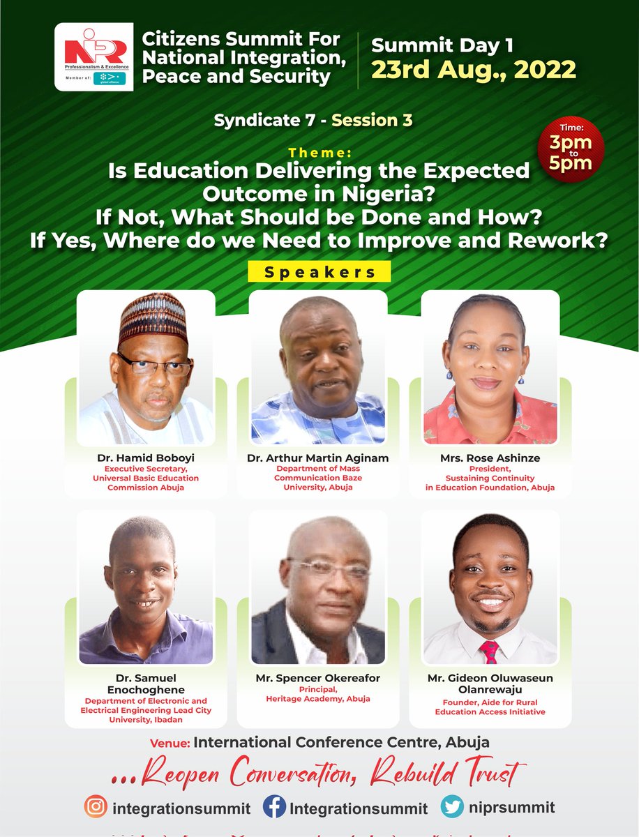 niprsummit's tweet photo. Citizens Summit Syndicate Sessions

Join any of the syndicate sessions at the ongoing Summit

@ikemvivian2 @niprHQ @OLIVESADIQ https://t.co/uSZWrBh7XF