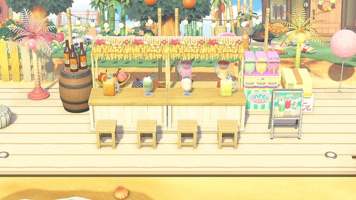 MagicCatGaming's tweet photo. Join us at The Sand Bar for delicious drinks and smoothies! Located at South End Beach near the airport🍍 
Preset is Meadow by @mads43acnh 
Boardwalk Deck: MA-4387-7567-9363
Tiki Bar Stall: MA-5947-2552-5111
#ACNH #ACNHDesigns #acnhinspo #acnhtropicore #どうぶつの森 #acnhtropical https://t.co/2s5ISy6Duv