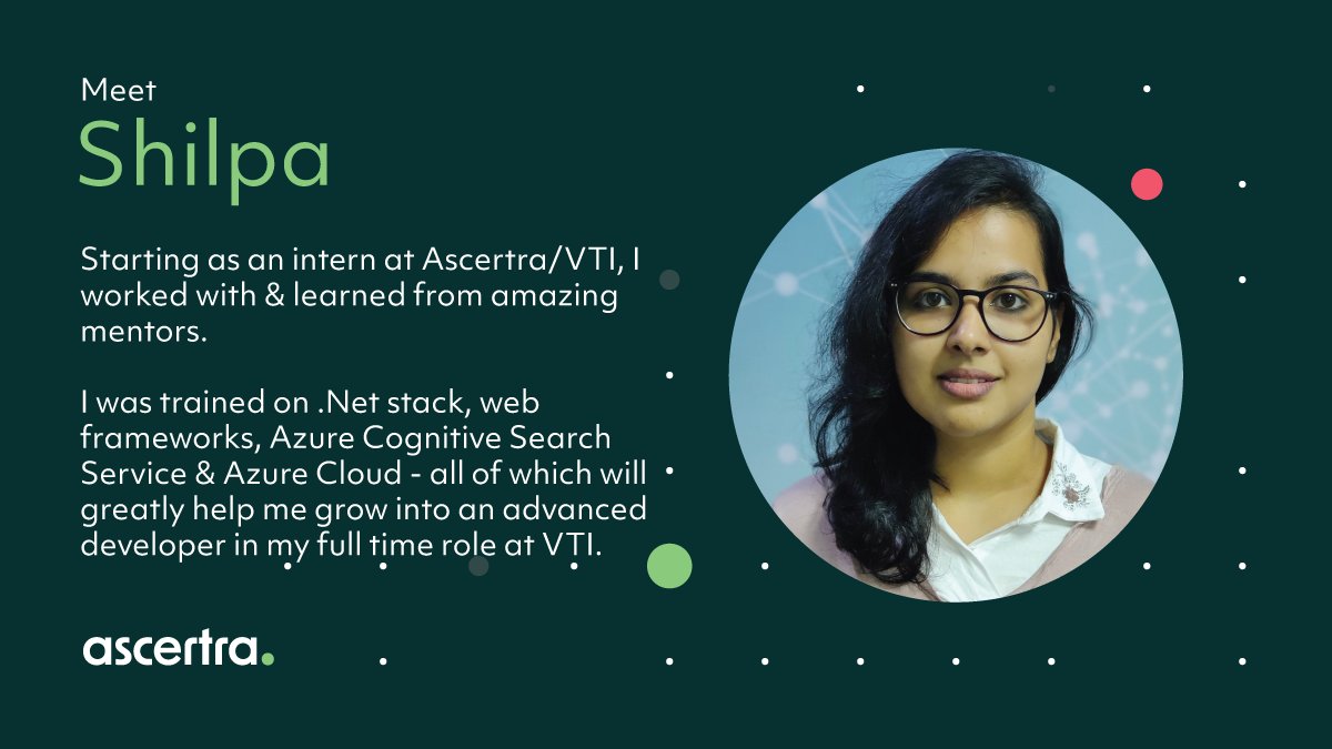 Meet Shilpa - a developer at Ascertra/VTI. During her internship, she benefited from advanced mentorship opportunities while providing the fresh &amp; innovative perspectives of a recent software grad. Grow your career at Ascertra/VTI: eu1.hubs.ly/H01yCLR0
 #softwarejobs #ascertra