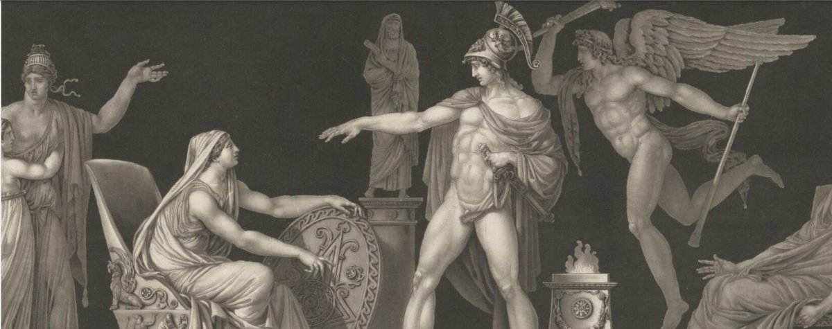 A Spartan mother hands her son his shield as he departs for war, demanding that he return 'either with it or on it,' a line made famous by Plutarch. (Alix, after Moitte, ca. 1795)
