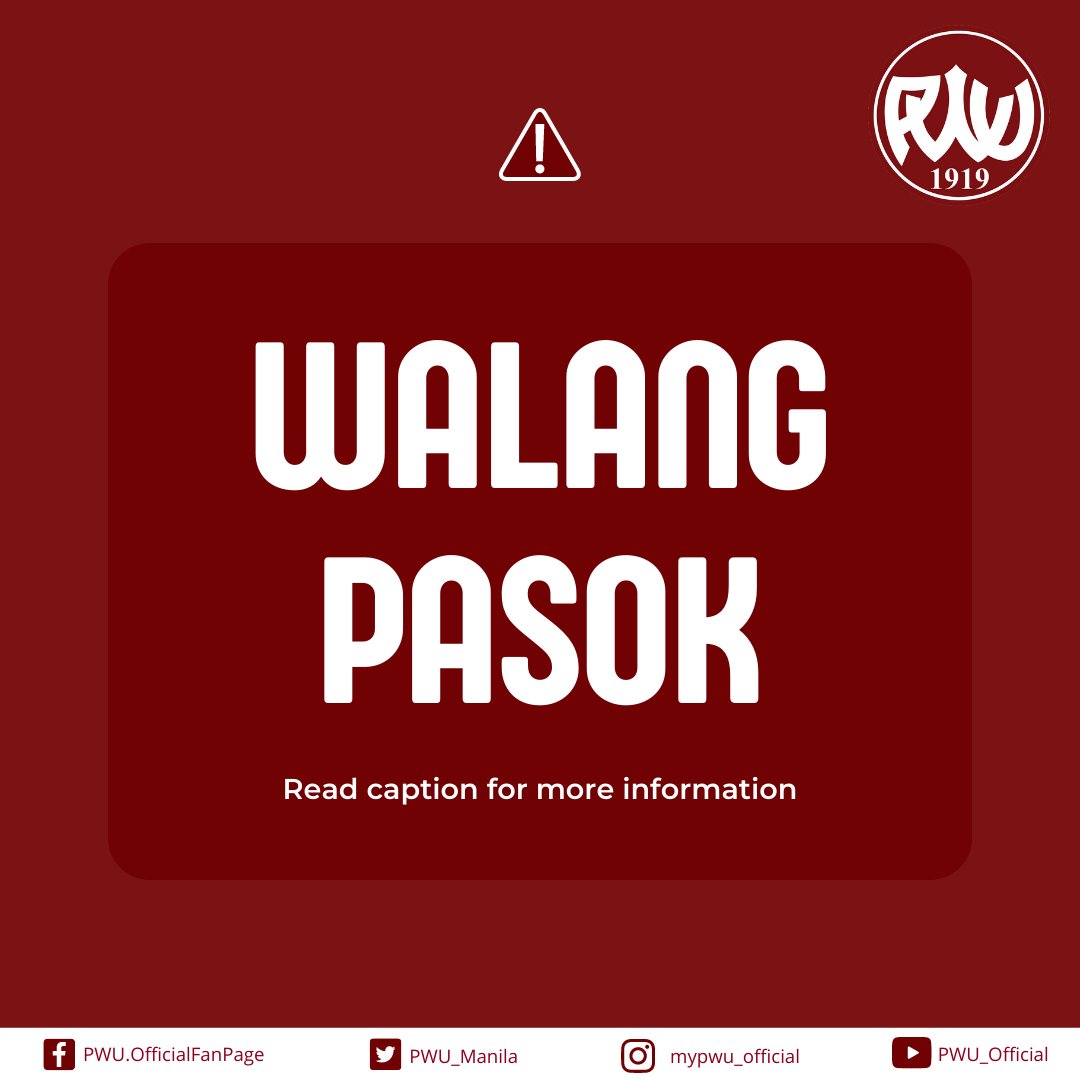 PWU_Manila's tweet photo. #PatriotsUpdate
Classes are suspended in both public and private schools in all levels tomorrow, August 24, 2022, as announced by Manila Mayor Honey Lacuna.
#WalangPasok https://t.co/Xvt433MoiP