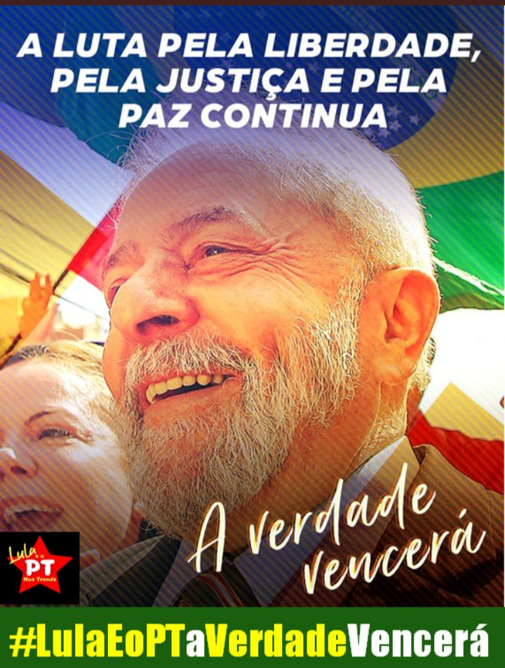 TalaskaAlceri's tweet photo. @LulaOficial @crisvector Bom dia, companheiros e companheiras!
#LulaPresidente13 
#LulaEoPTaVerdadeVencerá https://t.co/5tLkqRVGkr