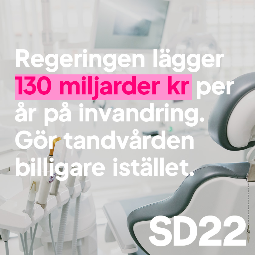 Politik handlar om prioriteringar. Regeringen väljer att ha kvar en stor invandring som just nu kostar cirka 130 miljarder kronor per år. Samtidigt har man valt att inte låta tandvården ingå i den allmänna välfärden så att varje besök du gör hos tandläkaren blir väldigt dyrt.