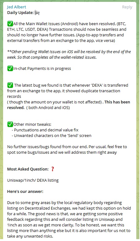 dexa_whale's tweet photo. #DEXAFam it looks as though the team are making good progress.
I know its been frustrating but remain patient #dexa $dexa @DEXA_COIN @jedalbertmc https://t.co/9UYq2A5S8d