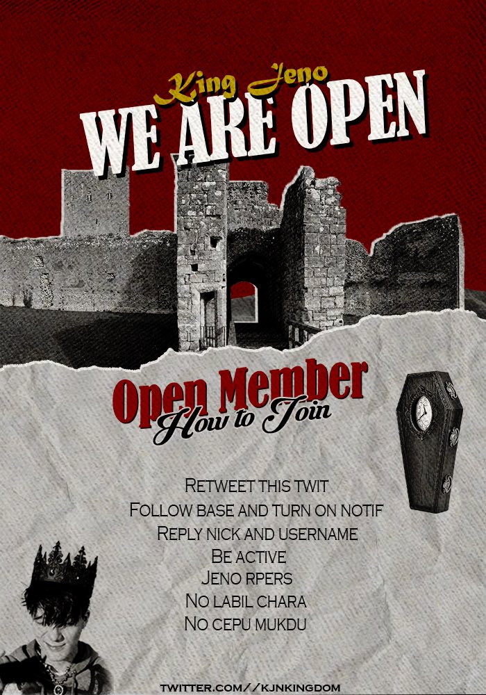 ㅤ

ㅤㅤㅤㅤ”𝐊𝐈𝐍𝐆 𝐉𝐄𝐍𝐎”
 ㅤ ㅤ ㅤ WE ARE OPEN

PLEASE READ THE RULES AND SCROLL DOWN THE THREAD 

ㅤㅤDon’t forget to take min. 5 Jeno rpers
  ㅤ Good luck!

ㅤ