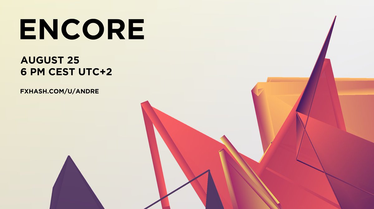 AndreFvchs's tweet photo. 🎉 Second Giveaway 🚀

Win an edition of my upcoming fxhash drop ENCORE! 

👉 Just follow me and retweet this to enter. Good luck 😃

I'll pick a winner in 24 hours from now. 🧡
__
#fxhash #giveaway #NFTGiveaway #nfts #nft #tezos https://t.co/RqxB02gpnA