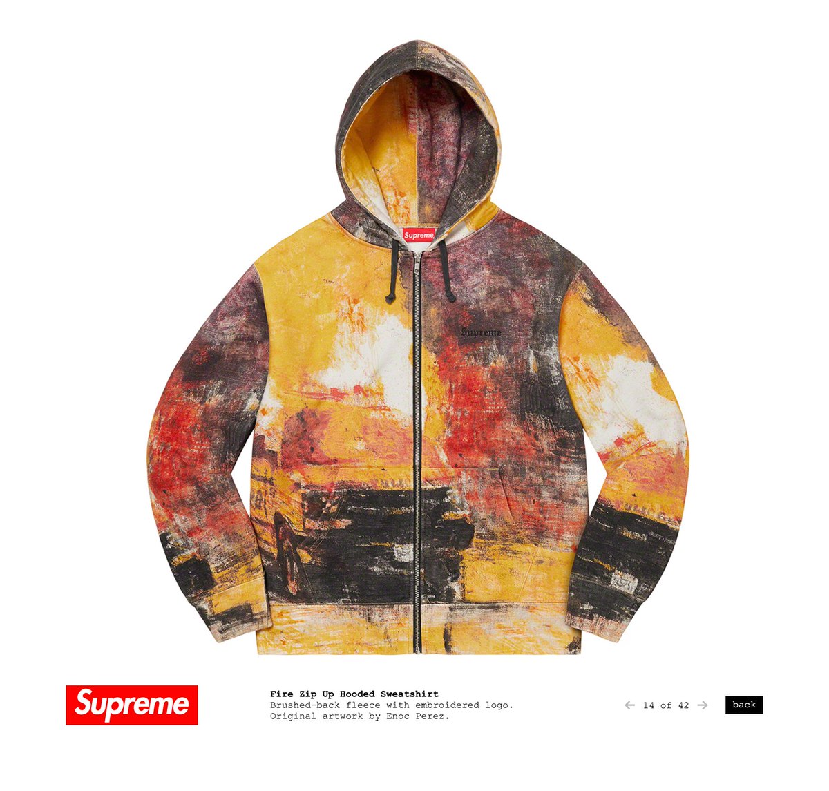 Supreme Fire Zip Up hoodie referencing the New York City Protests 