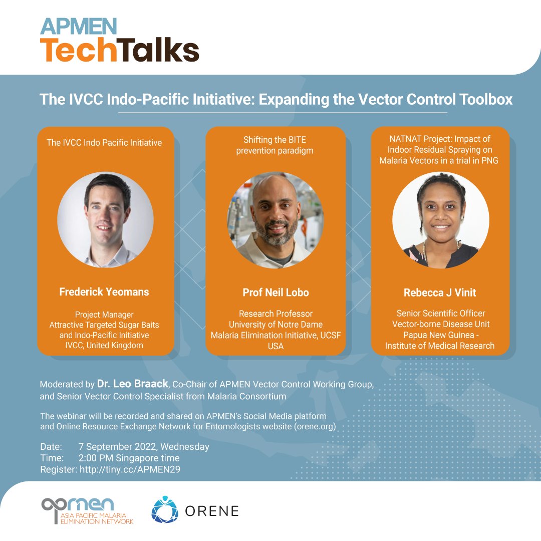 📢 COMING UP!

<a href="/APMEN/">APMEN</a> TechTalks: The <a href="/invectorcontrol/">IVCC</a> Indo-Pacific Initiative: Expanding the Vector Control Toolbox 🦟🧰

📅 Sep 7
⏰ 8 AM CEST

REGISTER 👉  ow.ly/qBqE50KoZGV