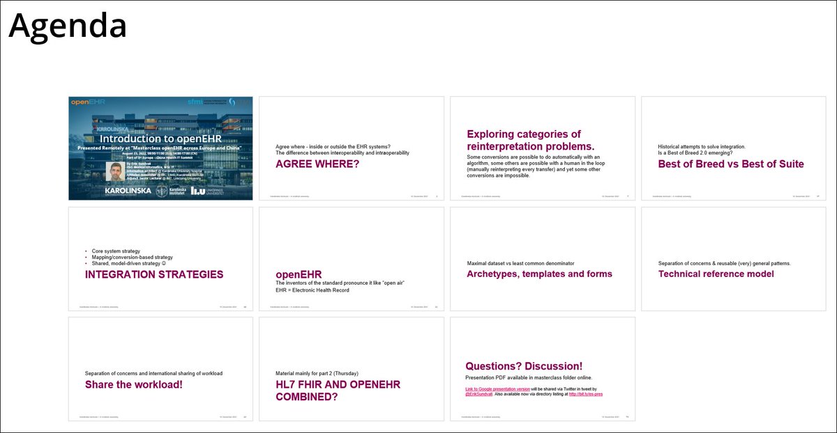 ErikSundvall's tweet photo. "Introduction to openEHR" that I presented remotely at ”Masterclass openEHR across Europe and China” today is now available at https://t.co/TP7Lcj9lHB #healtIT #openEHR #FHIR #Interoperability #intraoperability https://t.co/muRqTH64Fj