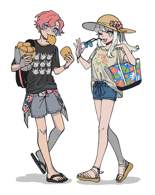 me and  's swsh trainers in my corsola shirts >:3x 