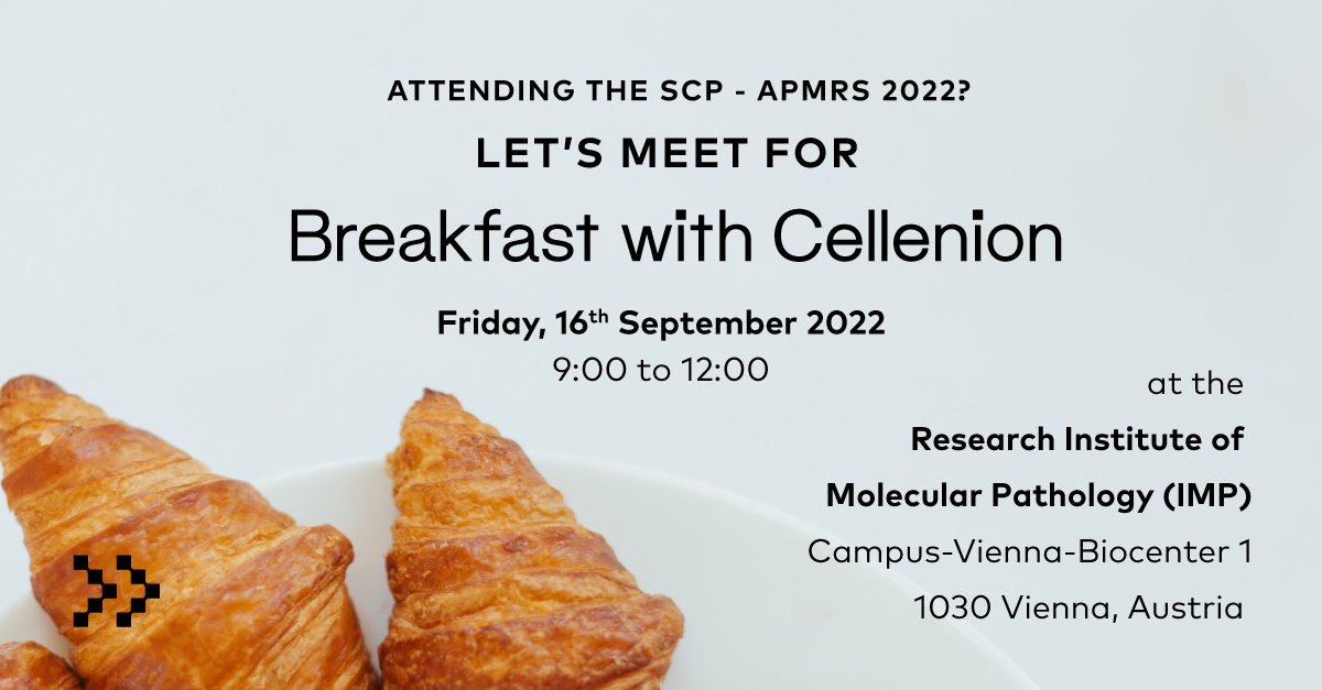 Cellenion's tweet photo. Happy Tuesday!
A kind reminder to register for Breakfast with Cellenion if you will be in Vienna on the 16th of September 2022. Have a wonderful week ahead!
Register here: https://t.co/zoq07hCpn0
#proteomics #scProteomics #singlecell #proteoCHIP #cellenONE https://t.co/vDcJRm9Ab8