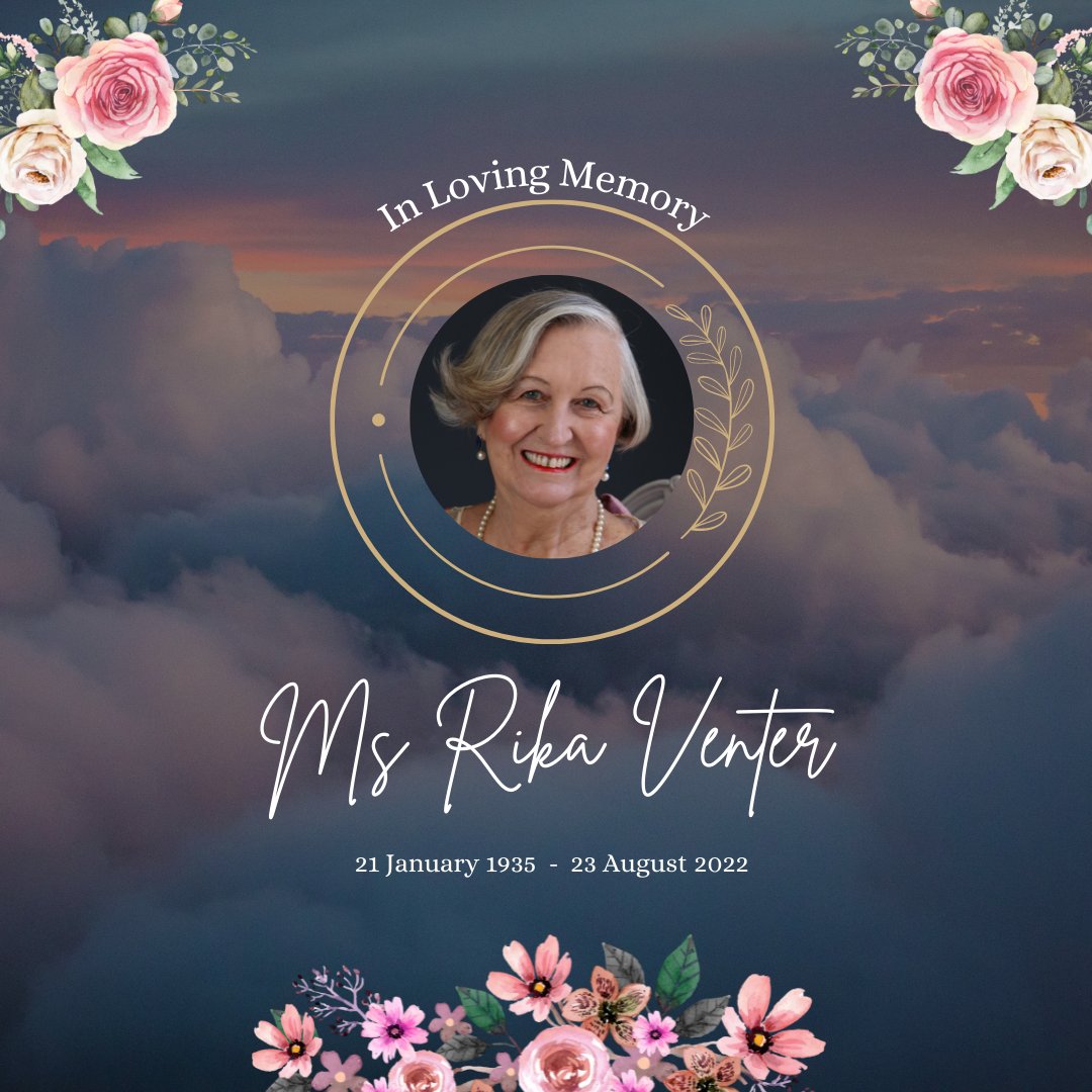 SACBWOfficial's tweet photo. It is with great sadness that we share the news of the passing of the Founder of the SA Council for Business Women, Mrs Rika Venter. We are celebrating her legacy today. Mrs Venter, we loved you and admired your leadership – Rest in Peace. https://t.co/MlPKISVDot