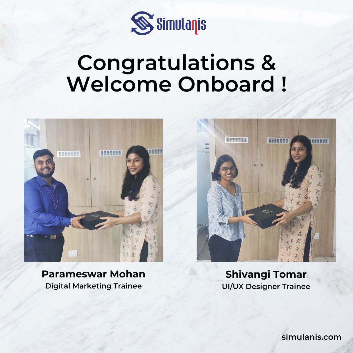 Simulanis's tweet photo. Our Team is growing! Simulanis is delighted to welcome Shivangi Tomar &amp; Parameswar Mohan
Congratulations and best wishes.

#onboarding #growth #simulanis #newopportunity #newhire #recruiting #VR https://t.co/oFBH6Y8dyC