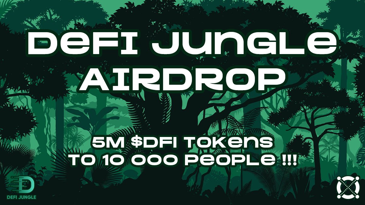 🔥 Join the AirDrop! 🔥

👉5M $DFI tokens to the first 10 000 people!!!

1. Follow <a href="/jungle_defi/">DeFi Jungle</a> 
2. Join Telegram t.me/jungle_defi
3. Complete this Form:
forms.gle/a1nf6ZQTosfWDf…

Like, Retweet, Tag Friends in the Comments!🍌
Good Luck!🐒🍀
#Elrond #Free #AirDrop #Giveaway
