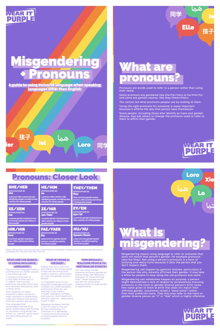 auswoec's tweet photo. ANU encourages people on campus to "do your research before you jump into action" for Wear It Purple day. The ANU webpage for the day provides an 8-page "awesome guide on misgendering and pronouns". 
https://t.co/FxTJplBN9J

https://t.co/LZ7qZomRqg https://t.co/QuHEsGNNzH