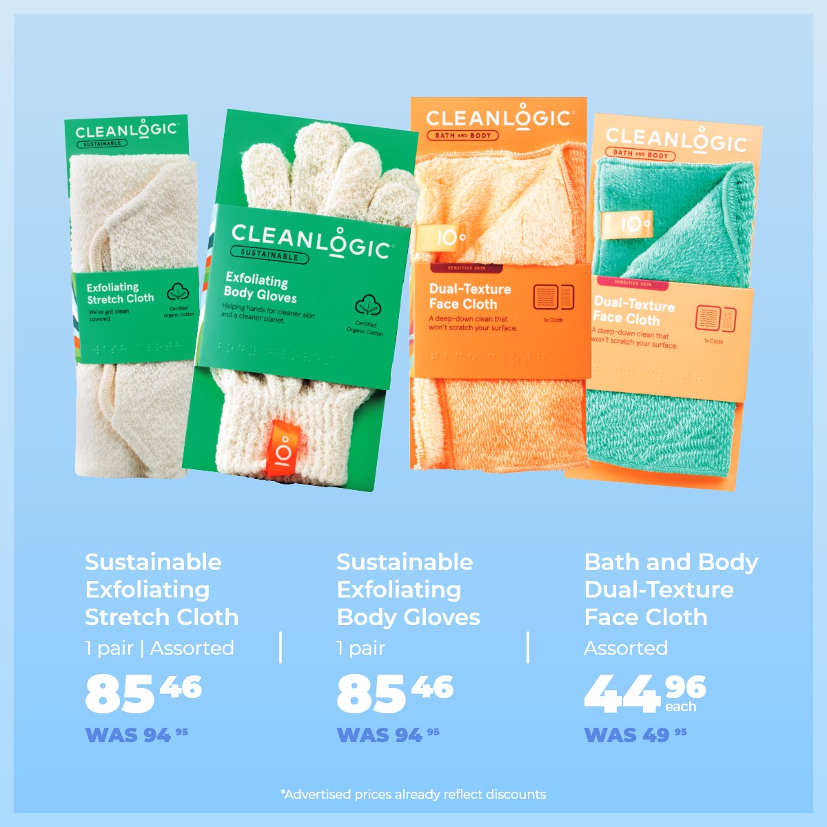 Dischem's tweet photo. Save big with our Month-end deals! Exclusive to Dis-Chem, #Cleanlogic is your ultimate bath-time essential to clean, healthy and smooth skin. Shop their range and save. #AugustMonthEndDeals #DisChemExclusives #Cleanlogic #BathTimeEssentials #BodyCare #Skincare