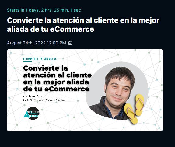 ¿Aún no te has apuntado a nuestra sesión de este miércoles? Pues, ya vas tarde. No te puedes perder esta charla interesante con <a href="/marc_erra/">Mark Erra</a> de <a href="/Oct8nechat/">Oct8ne</a> sobre atención al cliente en #ecommerce.
Reserva tu plaza en eCommerce ‘n Chanclas🏖️ ya! Entra aquí👇 
comunidadecommerce.com/c/calendario-e…
