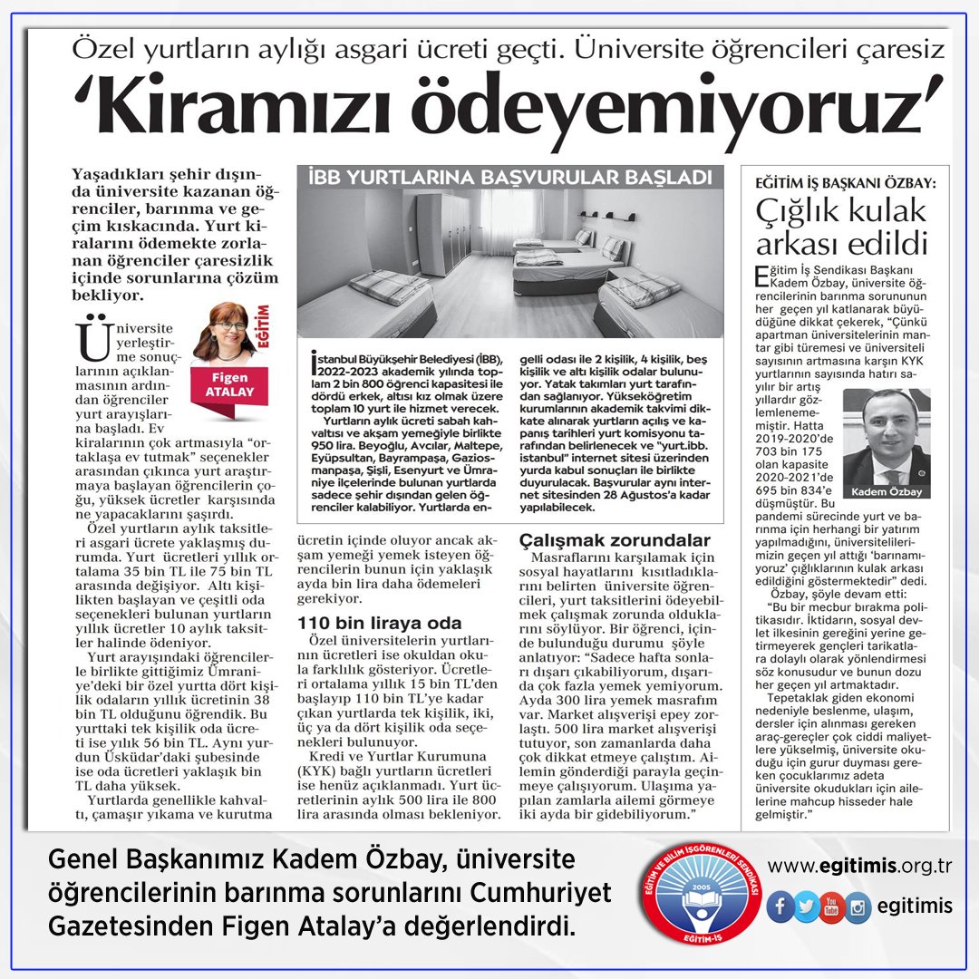 egitimistrabzon's tweet photo. Genel Başkanımız Kadem Özbay, üniversite öğrencilerinin barınma sorunlarını Cumhuriyet Gazetesinden Figen Atalay’a değerlendirdi.  @cumhuriyetgzt #figenatalay #üniversite #öğrenci #barınma #sorunu https://t.co/dJ0RwpwSsr
