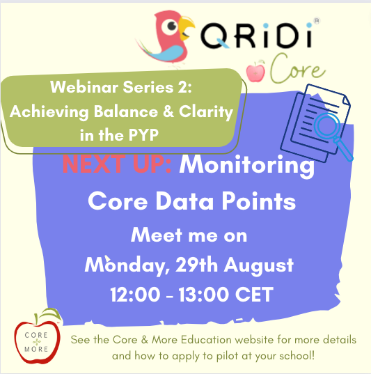c_orkiszlang's tweet image. The LAST feature presentation webinar in Series 2 Achieving Balance &amp;amp; Clarity in the PYP is coming up this Monday, 29th August looking at Monitoring Core Data Points! Join with Google Meet here: meet.google.com/cwm-dnur-vji

#pyp #coreandmore #qridi #qridicore #coreandmoremonday