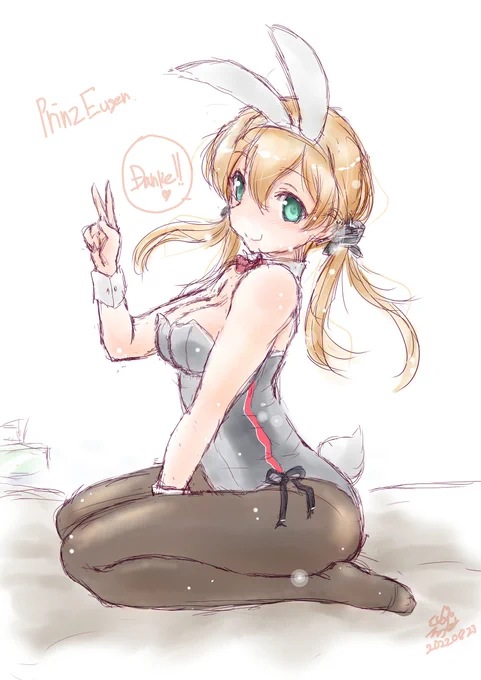 という訳でワンドロ昨日のオイゲン進水日に間に合わなかったので今日塗ったオイゲンバニー。#艦これ#プリンツ・オイゲン進水日 