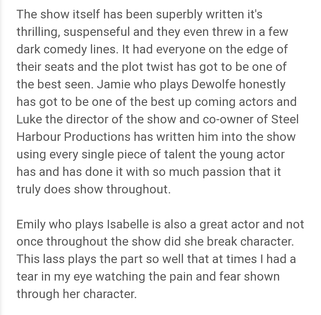 SteelHarbourPro's tweet photo. There's still 5 chances left to watch our suspenseful mystery horror/thriller #brokeher @theSpaceUK on North Bridge venue 36. Don't miss out! Take a look at some of our great reviews! Definitely not a show to be missed! 
#EdFringe22 #EdinburghFringe
https://t.co/JpABxX2lPM https://t.co/fFhUHpPDfj
