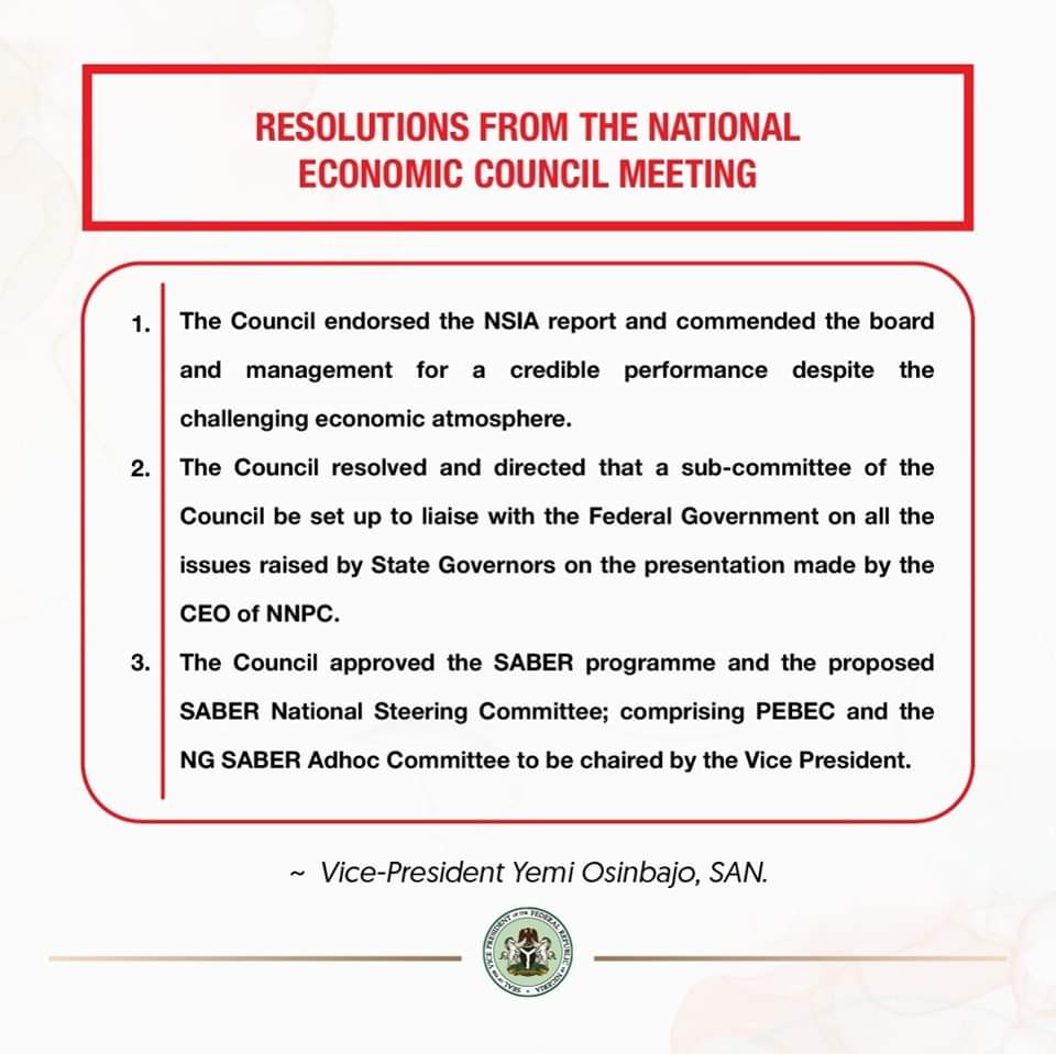 Hot_already's tweet photo. Here is a recap of some of the things we were up to in the past week; NEC approval of Nigeria's State Action on Business Enabling Reforms (SABER), the inauguration of the NELMCO Board, the National Economic Council Meeting among others. https://t.co/HVJ976lKGV