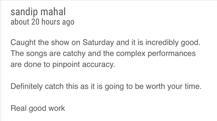 Good morning ☀️ 

Only FIVE SHOWS LEFT of ‘Spit Me Out’ at <a href="/edfringe/">Edinburgh Festival Fringe</a>! Catch it whilst you can! 

Need convincing? Check out our most recent audience review below ⬇️