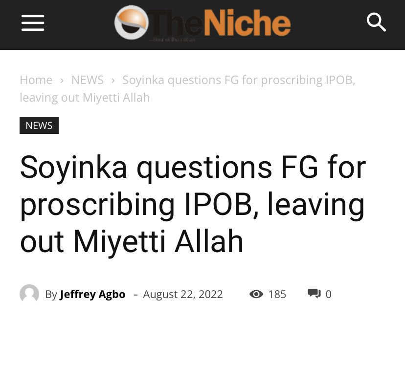 AloyEjimakor's tweet photo. ‘Why proscribe IPOB and not Miyetti Allah?’ – Prof Soyinka.

Thanks Prof but the two can’t compare because IPOB is registered worldwide, respected by nations &amp; nonviolent. Miyetti Allah is not. https://t.co/87Xgr2HJO8