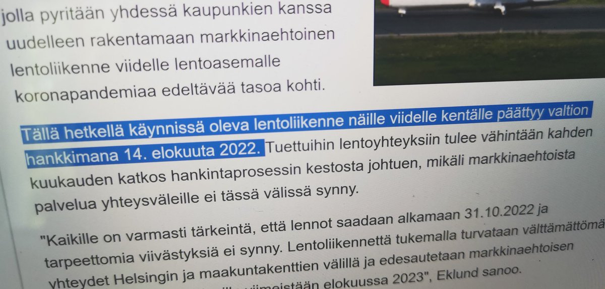 MiiHult's tweet image. Juuri silloin, kun tuli tarve päästä lentäen #Jyväskylä'än muistin kirjoittaneeni aiheesta jokusen jutun: #Lentoliikenne viidelle kentälle päättyy valtion tukemana 14.8.2022. No eipä tosiaan ollut #NyxAir lippukaupassa markkinaehtoisiakaan lentoja Jyväskylään. #ilmailu #matkailu