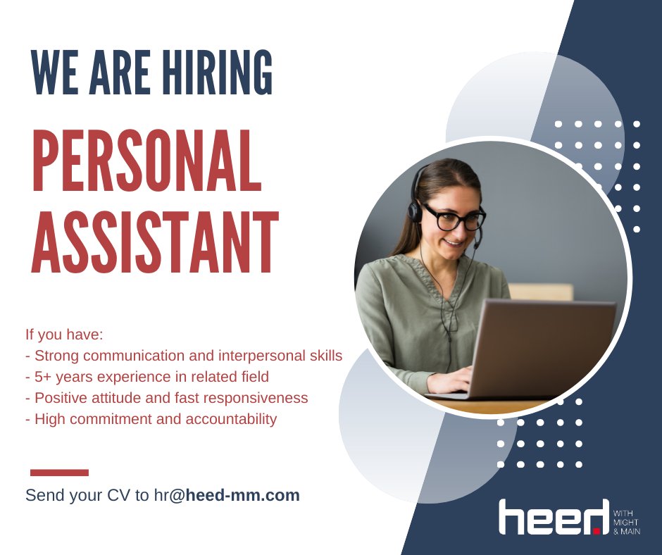 Do you have what it takes to join our team?
Send your CV to hr@heed-mm.com
For more information about the position check description here
lnkd.in/exx_YxVF

#Careers #jobopportunities #personalassistant #consultingfirm #businessconsulting #hiring #Recruiting #jobsearch
