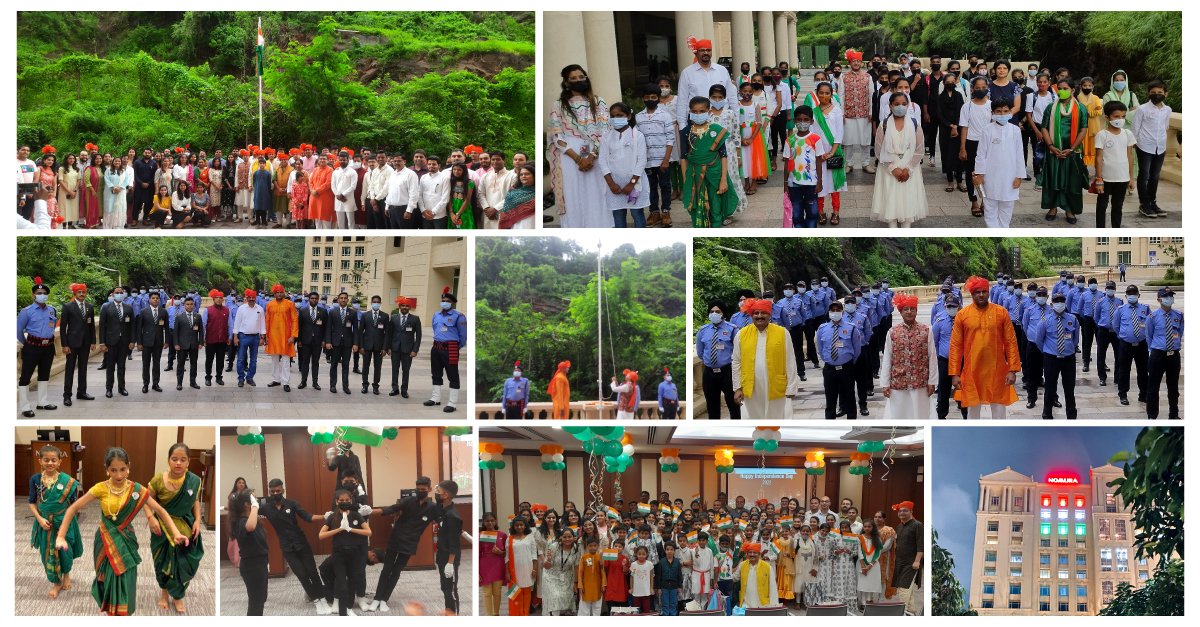 Nomura's tweet photo. Our Powai office in Mumbai commemorated 75 years of #India’s Independence with a flag hoisting by Narottam Puri, President and CEO, Nomura Services, India. A special performance by the children of VIDYA, a children welfare organization, enthralled the audience. https://t.co/oH5wKaQvoV