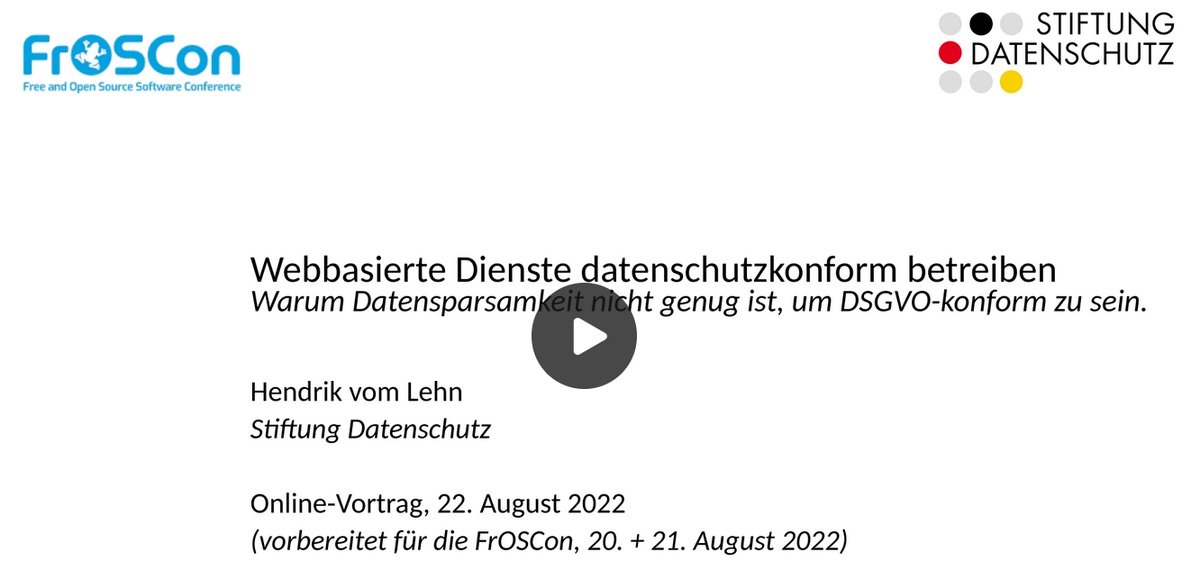 Auch bei #OpenSource-Software ist natürlich die #DSGVO zu beachten - worauf es ankommt, hat bei der #FrOSCon für uns @HendrikvomLehn erklärt.
Die Aufzeichnung des webinars ist nun hier verfügbar:
stiftungdatenschutz.org/veranstaltunge…