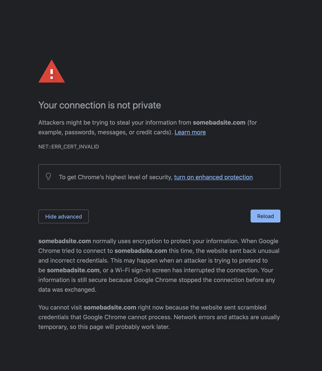 cyb3rops's tweet image. TIL whenever you see an SSL certificate error and the browser doesn&apos;t let you continue - even on your own risk, you can just type &apos;thisisunsafe&apos; to bypass the protection

cybercafe.dev/thisisunsafe-b…
