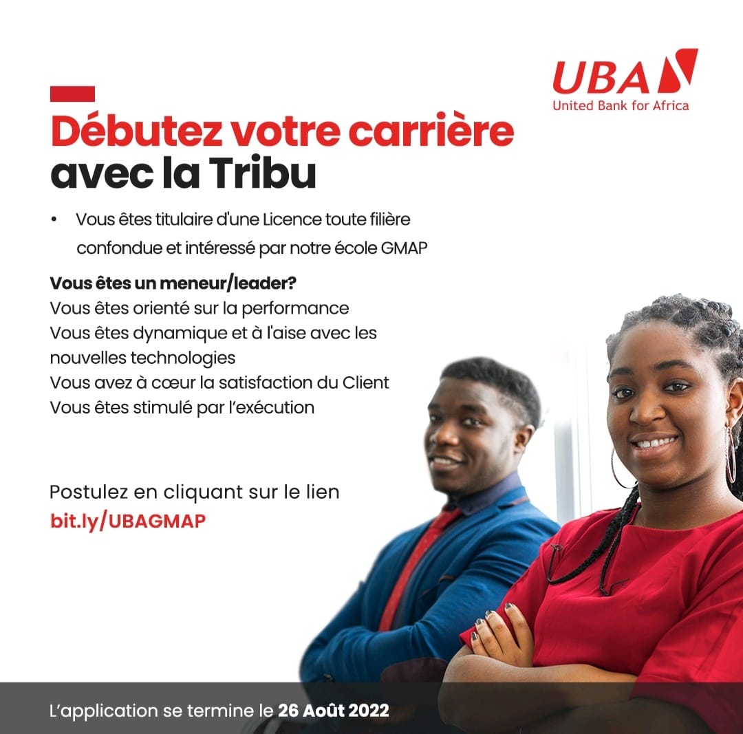 UBARDC's tweet photo. Le programme #UBA Graduate Management Acceleration (#UBAGMAP) a pour but de trouver la bonne combinaison de jeunes diplômés diversifiés, intelligents et à l'aise avec le numérique.
Postulez avant le 26 Août 2022 en cliquant sur le lien https://t.co/xCaLJx1jFr
#BestPlace2Work https://t.co/glzvC6YgNa