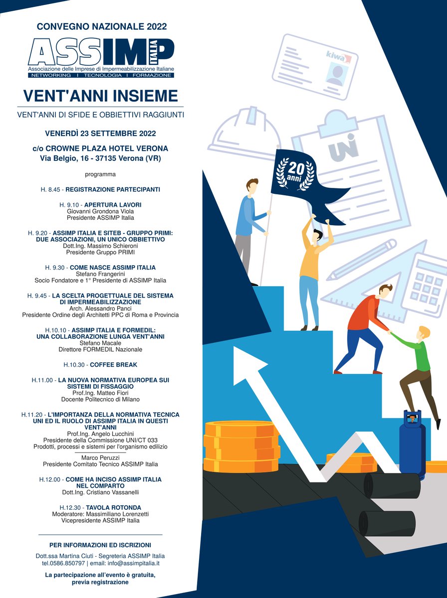 ASSIMPItalia's tweet photo. Venerdì 23 settembre 2022, presso il Crowne Plaza Verona, celebreremo i vent'anni di ASSIMP Italia con un evento speciale dedicato al mondo delle impermeabilizzazioni.

Contattate la segreteria per comunicare la Vs. presenza.

#impermeabilizzazioni
#assimpitalia
#ilventennale https://t.co/t2OQzGgzPb