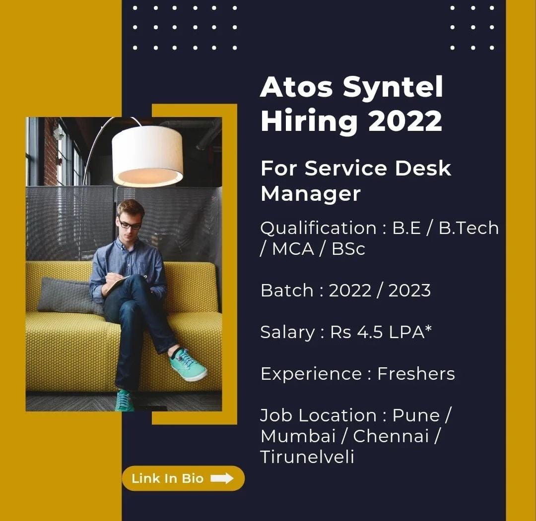 ReferIndia's tweet image. Atos syntel is hiring for #servicedeskmanager 

#ReferIndia #helpinghands #jobs #freshers #job #fresherjobs #hiringalert #hiringnow #jobale