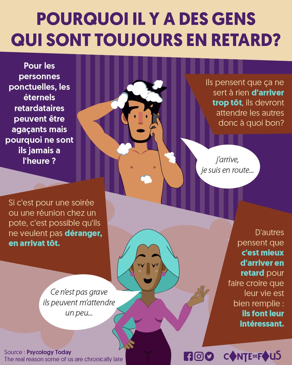 ConteDeFous's tweet photo. On essaie de les comprendre ?🤔 Tag ton pote toujours en retard⏰
#temps #retard #habitudessaines #information #infographie #france #actualités #ilustration #potes #curiosites #excuses #infos https://t.co/yyS850tX8O