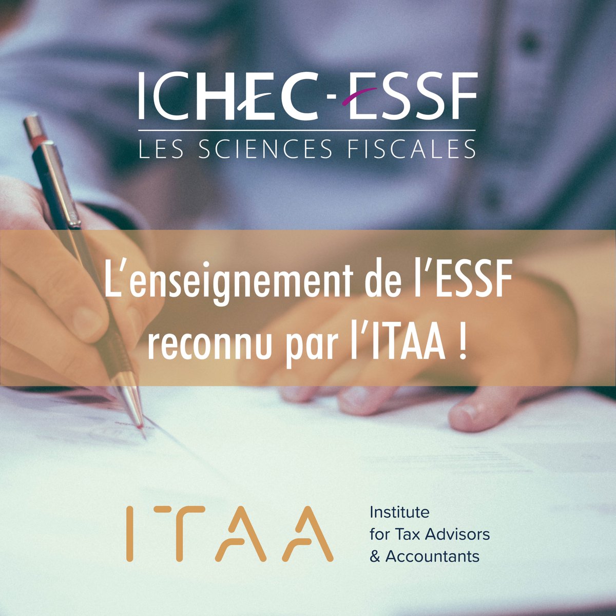 L'ICHEC est ravie de vous présenter son nouveau partenariat entre l'École Supérieure des Sciences Fiscales et l'ITAA - Institute for Tax Advisors and Accountants ! 

👉 Plus d'informations sur bit.ly/3PJyeov