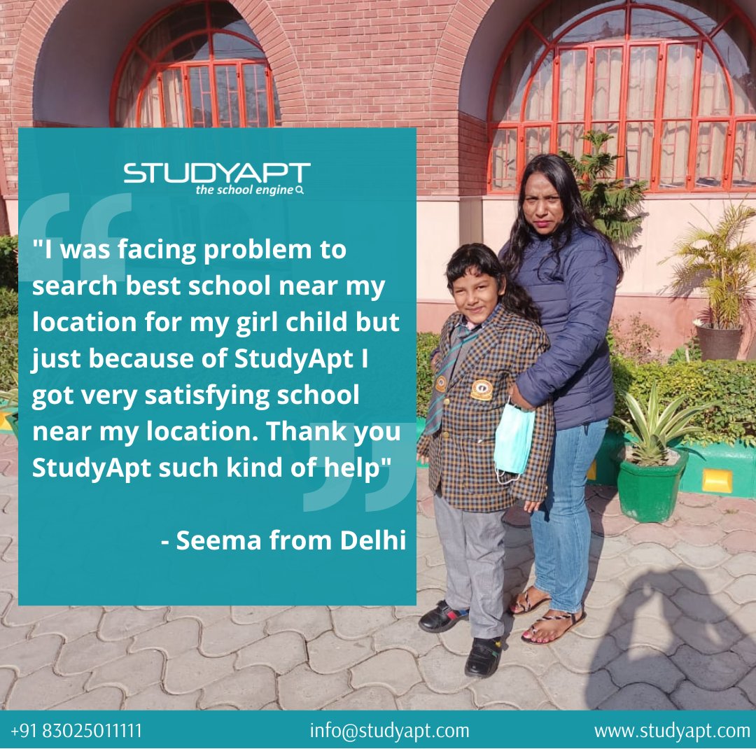 studyapt's tweet photo. Always great to hear from a happy user.
Seema and many other parents have found the ideal school for their children on https://t.co/3HPqpCRufS.
#StudyApt #School #searchengine #Edtech #Education #highschool #indianeducation #delhi https://t.co/bwX5yMwNy9