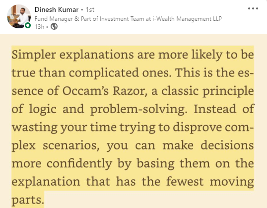 iwealthLLP's tweet photo. Is it true that Simpler explanations are more true than complicated ones? 

#Iwealthmanagement #market #stockmarket #quotes #fundmanager #mumbai #finance #financialadvice https://t.co/it97i5g5BE